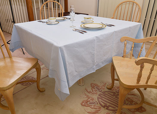 Festive 90"x90" Square tablecloth. Baby Blue color - Click Image to Close